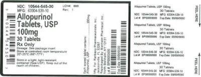 100mg 30ct - LABEL ALLOPURINOL TABS 100MG BPI(10544 545 30) RANBAXY(63304 539 10) REV1